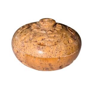 VTG Soapstone Trinket Dish Small Round Lidded Brown Tan Made in India